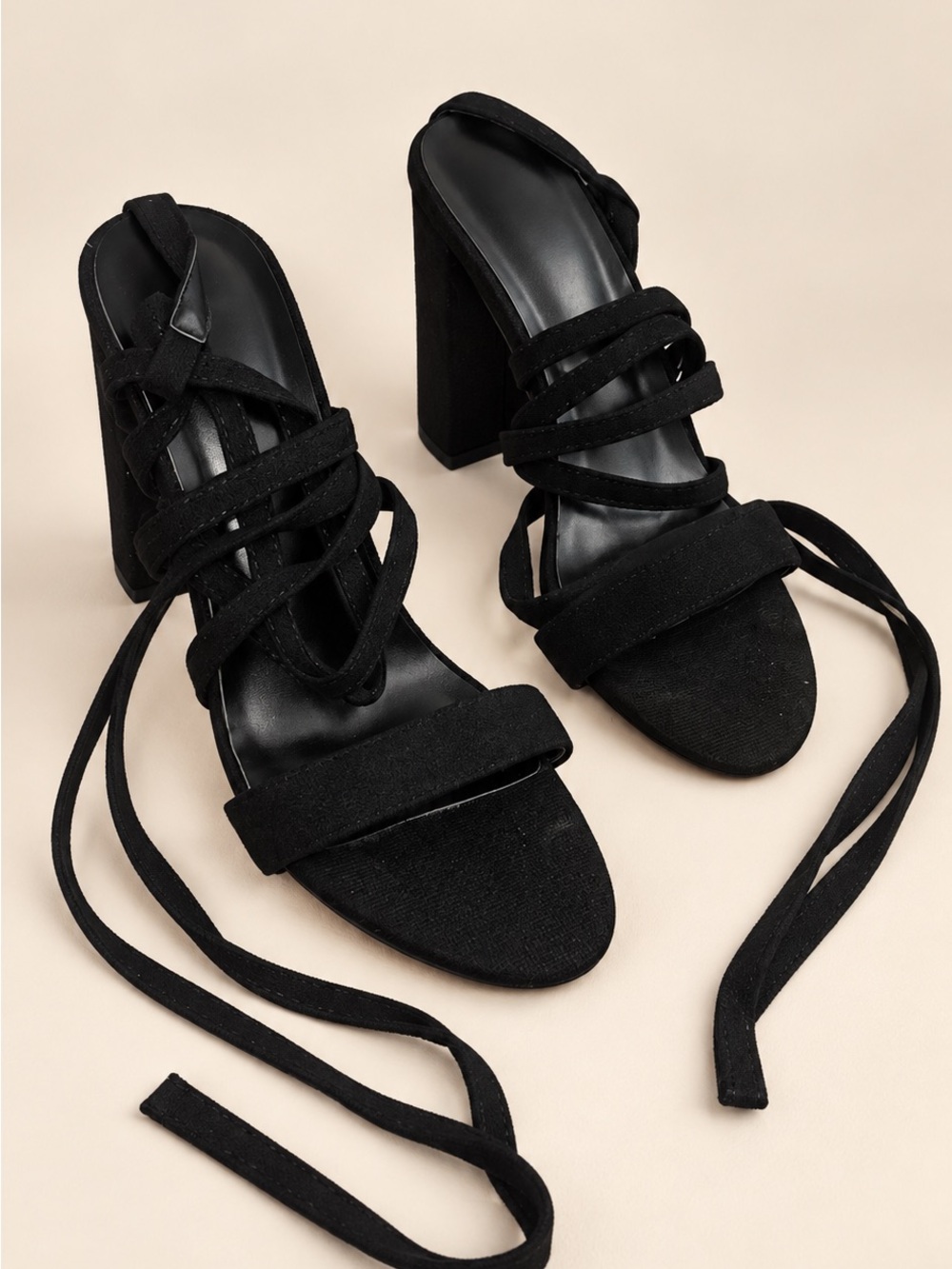 SHEIN Black Lace-Up Block Heel Sandals